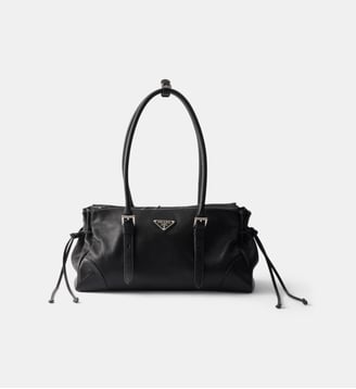 Cabas en cuir vieilli de taille moyenne - Prada - Noir