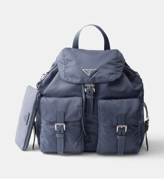Sac à dos moyen signature détails en cuir  - Prada - Bleu