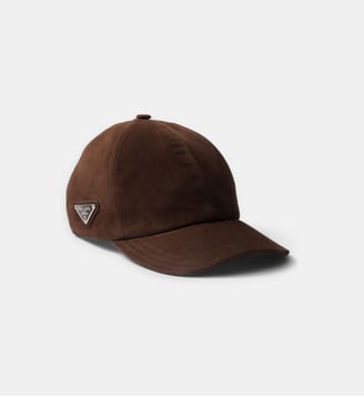 Casquette de base-ball en veau velours signature - Prada - Marron