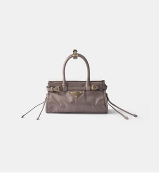 Mini Sac à main Bonnie en cuir signature - Prada - Gris