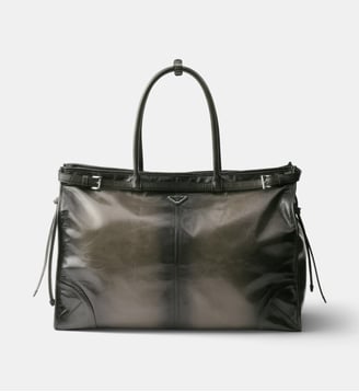 Cabas Prada Bonnie en cuir vieilli - Prada - Noir vert foncé