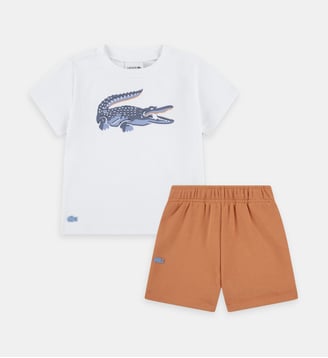 Ensemble Croc en coton imprimé - Lacoste - Blanc et orange