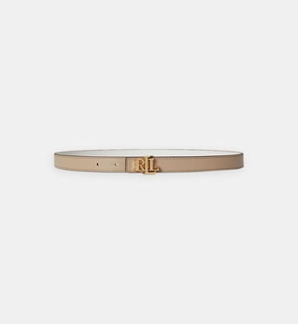 Ceinture fine réversible à logo en cuir - Lauren Ralph Lauren - Blanc et beige