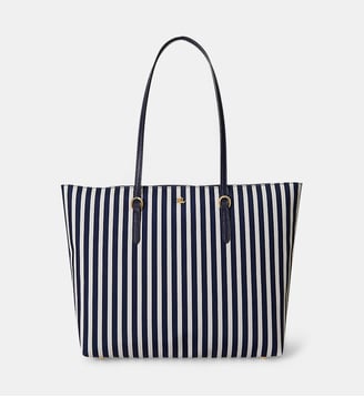 Tote bag zippé et rayé signature - Lauren Ralph Lauren - Bleu et beige