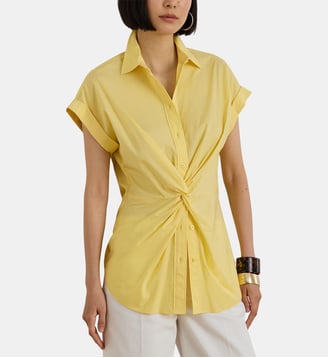 Chemisette ajustée noeud en coton mélangé  - Lauren Ralph Lauren - Jaune