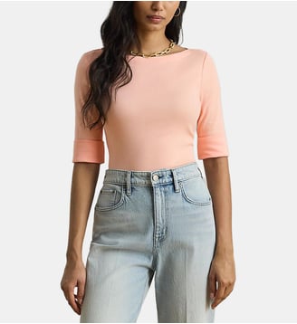 T-shirt encolure bateau en coton stretch - Lauren Ralph Lauren - Rose blush