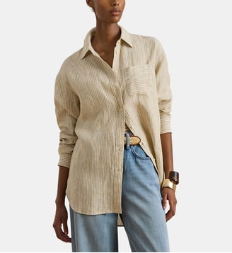 Chemise droite rayée poche plaquée en lin - Lauren Ralph Lauren - Beige