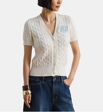 Gilet torsadé manches courtes en coton - Lauren Ralph Lauren - White