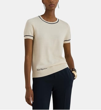 Pull T-shirt ajusté en coton mélangé - Lauren Ralph Lauren - Blanc