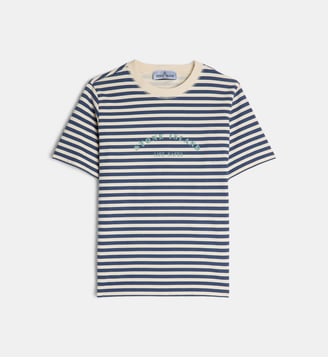 T-shirt droit marinière coton - Stone Island - Bleu et beige
