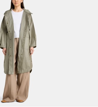 Imperméable long Vannah coton plastifié carreaux Vichy et capuche - Leon & Harper - Vert