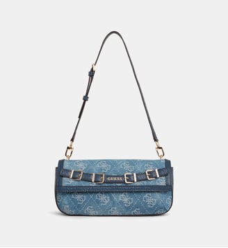 Sac à main long Dovie 4G coton - Guess - Bleu denim