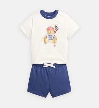 Ensemble t-shirt et short Polo Bear en coton - Polo Ralph Lauren - Blanc et bleu