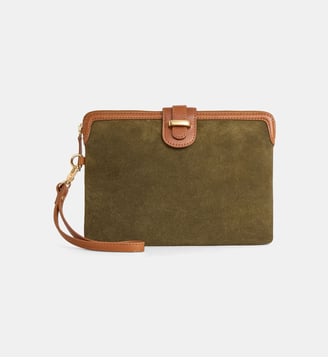 Pochette Franky suède - Galeries Lafayette - Vert et camel