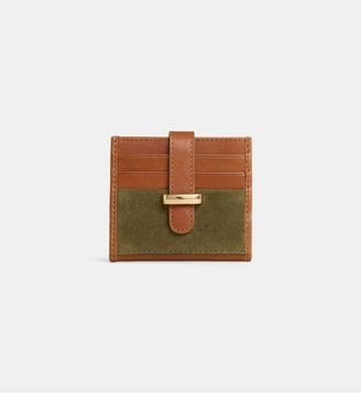 Porte-cartes Amaia Suede - Galeries Lafayette - Vert et camel