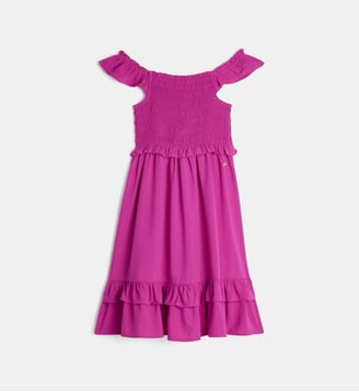Robe à smock volantée - Guess - Rose foncé