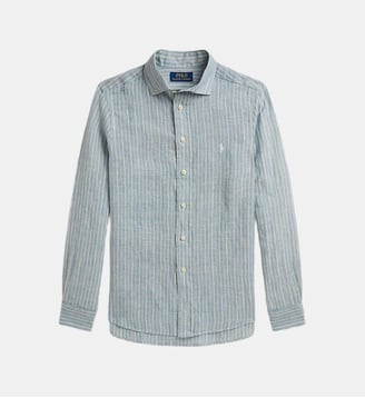 Chemise droite rayée en lin - Polo Ralph Lauren - Bleu
