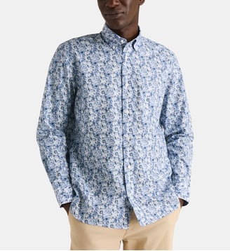 Chemise droite motif floral en coton - Eden Park - Bleu ciel