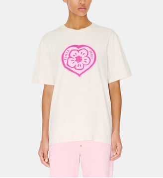 T-shirt droit en coton imprimé signature - Kenzo - Écru
