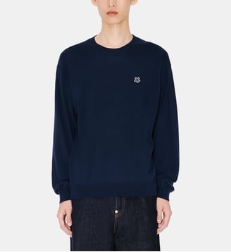 Pull en laine à motif brodé - Kenzo - Bleu marine