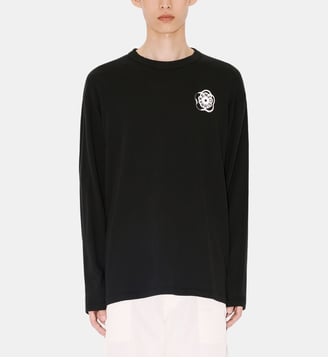 T-Shirt à manches longues droit en coton imprimé signature - Kenzo - Noir
