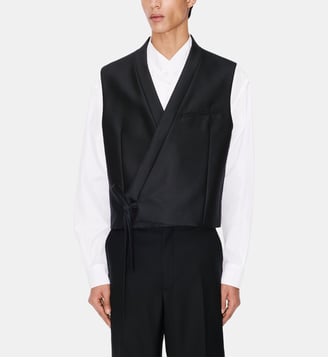 Gilet kimono sans manches en laine mélangée - Kenzo - Black