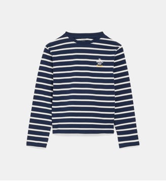 T-shirt droit Tambourg à rayures coton  - Cadet Rousselle - Écru et bleu