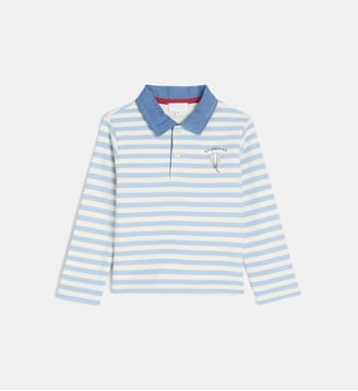 Sweat polo en molleton bouclé Tony - Cadet Rousselle - Écru et bleu