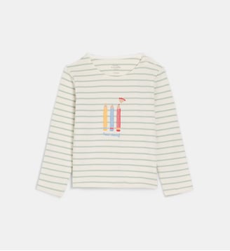 T-shirt droit Talenzou à rayures coton - Cadet Rousselle - Écru et vert