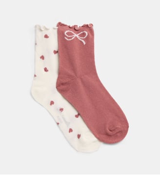 Lot de 2 paires de chaussettes Tasokete coton mélangé - Cadet Rousselle - Écru et rose