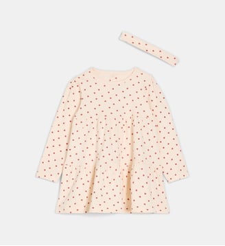 Robe Tafifi coeurs coton côtelé et bandeau - Cadet Rousselle - Écru et rouge