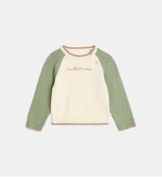 Pull droit Titouen coton mélangé - Cadet Rousselle - Écru et vert