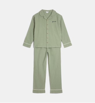 Pyjama long droit Tobias en flanelle de coton bio - Cadet Rousselle - Vert et écru