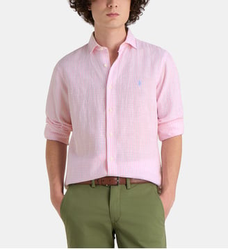 Chemise custom fit en seersucker de lin et coton - Polo Ralph Lauren - Rose et blanc