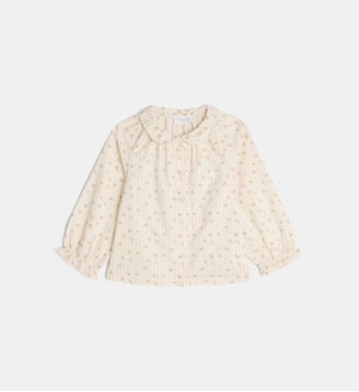 Blouse évasée Talouve Fla fleurs rayures coton bio - Cadet Rousselle - Écru