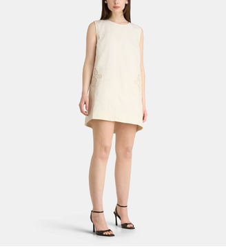 Robe courte Halo sans manches broderies coton  - Aje - Blanc