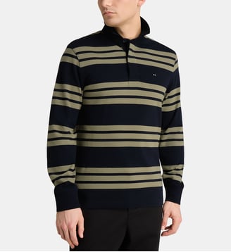 Polo manches longues rayé en coton - Eden Park - Bleu foncé