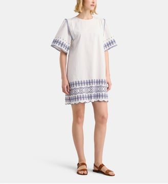 Robe tunique courte Egerie à broderies en coton bio - Galeries Lafayette - Blanc et bleu