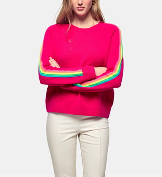 Pull droit en cachemire col rond - From Future - Rose fluo