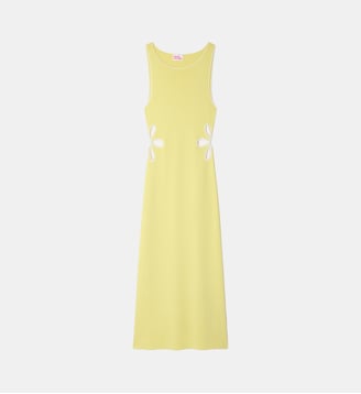 Robe longue bretelles découpe ajourées fleur (S26/ FEMME/ Sky Yellow) - From Future - Jaune