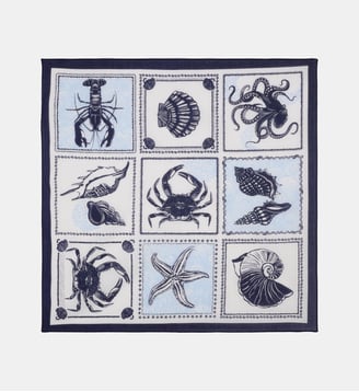 Carré Ariel à motif coquillages en coton bio - Galeries Lafayette - Bleu marine