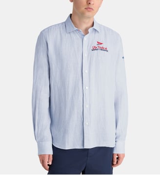 Chemise droite signature en lin - North Sails - Bleu et blanc