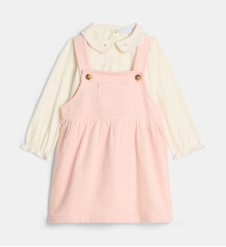 Ensemble robe salopette et polo Tathenais velours coton bio - Cadet Rousselle - Rose pâle