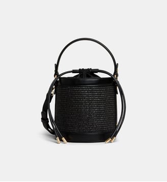 Sac seau panier Flavia lisse et paille  - Galeries Lafayette - Noir