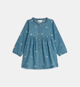 Robe denim évasée Tasmine Den fleurs coton - Cadet Rousselle - Bleu et écru
