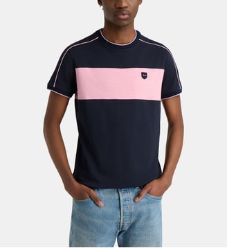 T-shirt droit Astucieux coton stretch - Eden Park - Bleu marine et rose