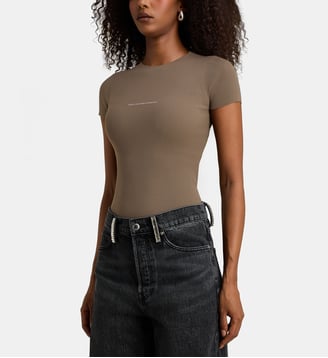 Top slim manches courtes signature effet côtelé - Alexander Wang - Marron