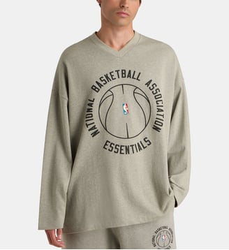 T-shirt droit long V-Neck basketball coton - Fear Of God - Gris