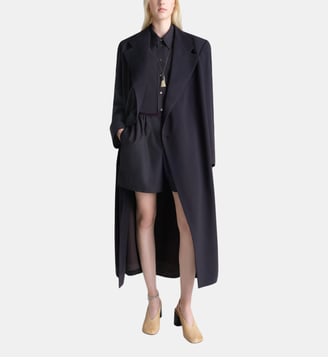 Veste longue droite en laine fermeture boutonnée - Lemaire - Onyx