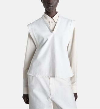 Chasuble en coton ceinture col V - Lemaire - Crème